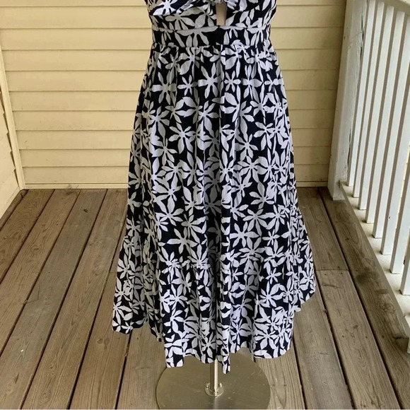NWT J Crew Midi Dress 6 Tie Front Cutout Black Floral Sleeveless Sundress Tiered - Picture 7 of 16